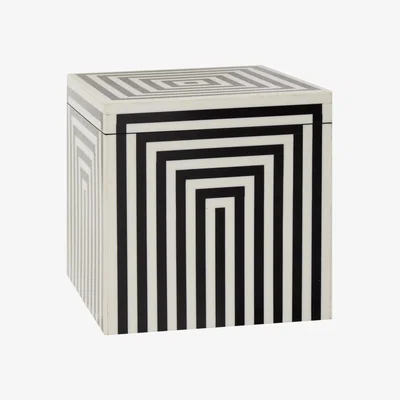Olivia's Olivia's Donall Large Square Striped Trinket Box in Black & White