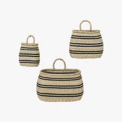 Olivia's Gallery Interiors Set of 3 Ambrose Wall Basket Set Black And Natural