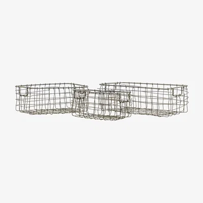 Olivia's Gallery Interiors Set of 3 Boels Mini Wire Baskets Antique Grey