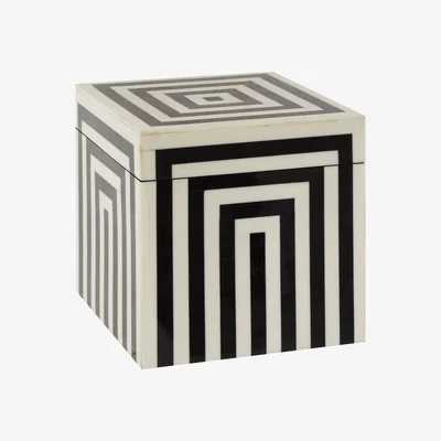 Olivia's Olivia's Donall Medium Square Striped Trinket Box in Black & White