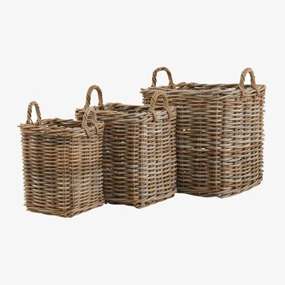 Olivia's Hill Interiors Set of 3 Kubu Rattan Square Storage Baskets