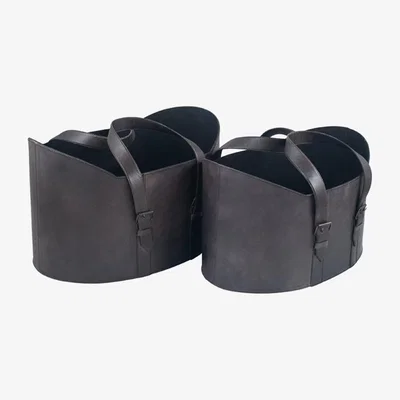 Olivia's Olivias set of 2 Handled Storage in Steel Grey Leather