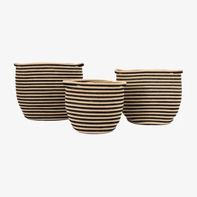Olivia's Gallery Interiors Set of 3 Bindi Striped Basket in White