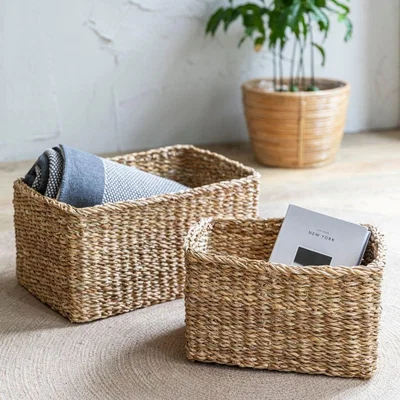 Olivia's Garden Trading Set of 2 Brading Rectangular Baskets in Natural