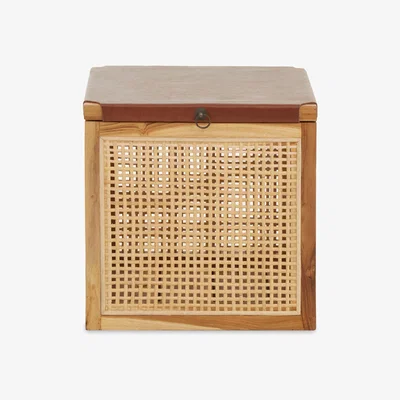 Olivia's Olivia's Katherine Box in Teak Wood Natural Rattan & Antique Brown Leather