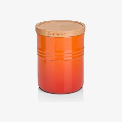 Downtown Le Creuset Medium Storage Jar With Wood Lid Volcanic