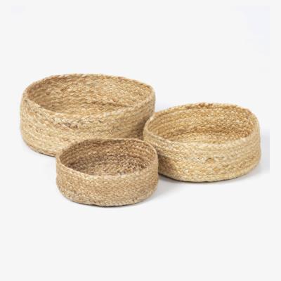 Downtown Esselle Bankside Set of 3 Jute Flat Round Baskets - Natural