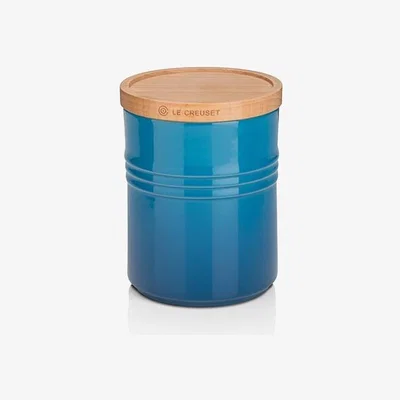 Downtown Le Creuset Medium Storage Jar With Wood Lid Marseille Blue