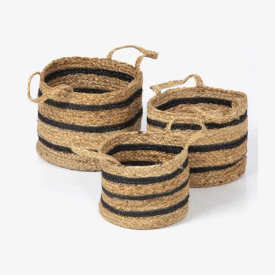 Downtown Esselle Barnsbury Set Of 3 Jute Baskets - Black Stripe