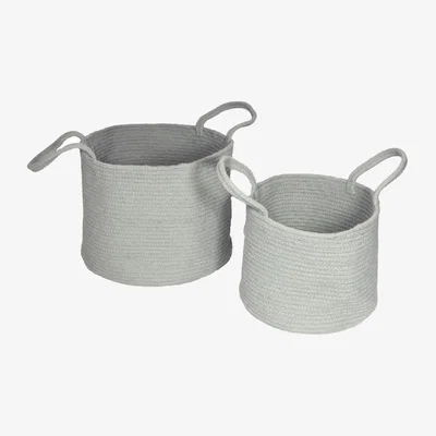 Downtown Esselle Beckton Set Of 2 100 Cotton Baskets - Grey