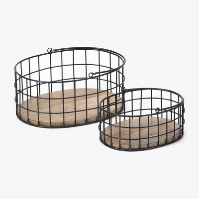 Downtown Esselle Aldwych Set of 2 Nested Metal/Wood Baskets - Black