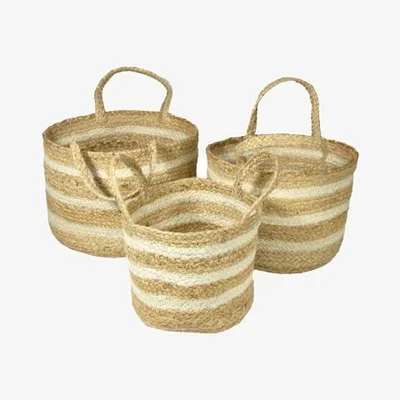 Downtown Esselle Barnsbury Set Of 3 Jute Baskets - Cream Stripe