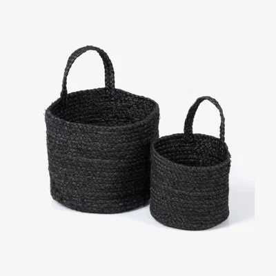 Downtown Esselle Barbican Set of 2 Hanging Nested Jute Baskets - Black