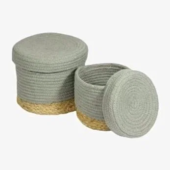 Downtown Esselle Balham Set of 2 Lidded Nested Storage Baskets - Grey