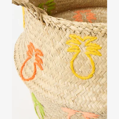 Oliver Bonas Embroidered Pineapple Woven Seagrass Basket