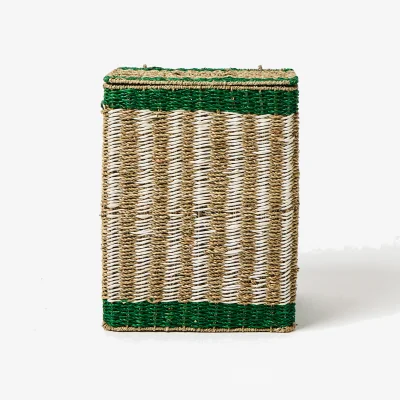Oliver Bonas Green Stripe Seagrass Laundry Basket Small