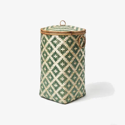 Oliver Bonas Woven Green Bamboo Laundry Basket