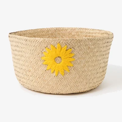 Oliver Bonas Embroidered Stuff Woven Seagrass Basket