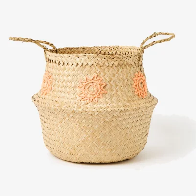 Oliver Bonas Embroidered Sun Woven Seagrass Basket