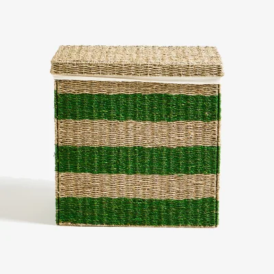 Oliver Bonas Woven Green Stripe Dual Laundry Basket