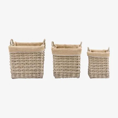 Perch and Parrow Vale Square lined Basket in Natural, Set of 2