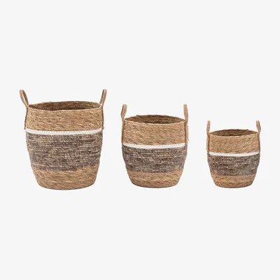 Perch and Parrow Tivoli Contrast Striped Basket, Set of 3