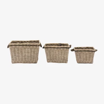Perch and Parrow Briar Woven Log Basket in Natural, Set of 2
