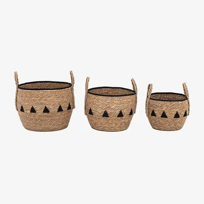 Perch and Parrow Tejido Baskets in Natural and Black, Set of 3