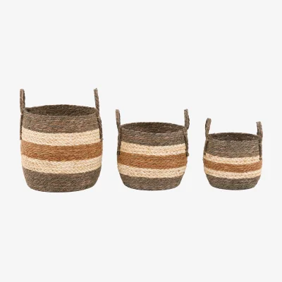 Perch and Parrow Cassian Brown Striped Basket, Set of 3