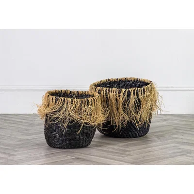Perch and Parrow Kamari Black Woven Baskets, Set of Two