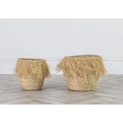 Perch and Parrow Kamari Natural Woven Baskets, Set of Two