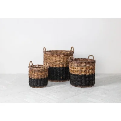 Perch and Parrow Uma Rattan Basket Set in Natural & Black