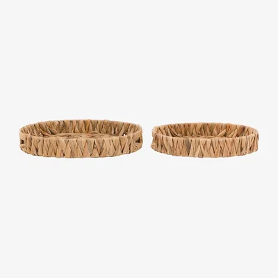Perch and Parrow Feyre Woven Round Tray in Natural, Set of 2