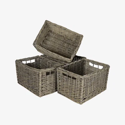 Pagazzi Wovenhill Set of 4 Medium Rectangular Willow Storage Baskets - Grey