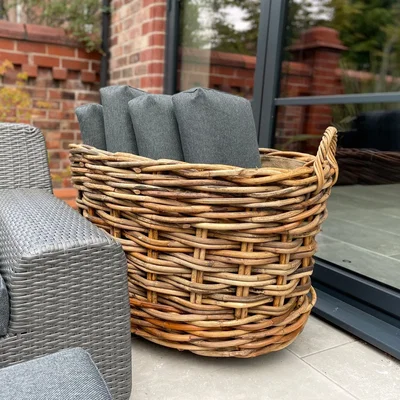 Pagazzi Wovenhill Bamboo Oval Log Basket with Wheels and Hoop Handles
