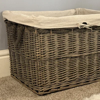 Pagazzi Wovenhill Wicker Grey Wash Storage Basket with Lining