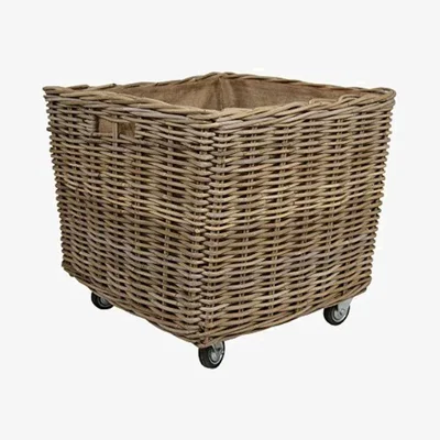 Pagazzi Wovenhill Kubu Rattan Square Log Basket with Wheels