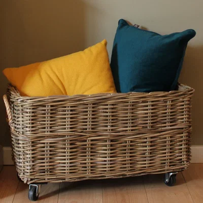Pagazzi Wovenhill Kubu Rattan Rectangular Log Basket with Wheels