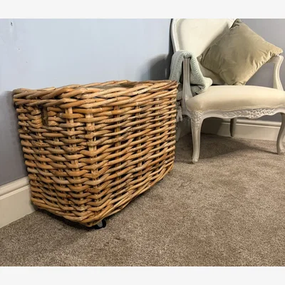 Pagazzi Wovenhill Bamboo Rattan Rectangular Storage Log Basket with Wheels