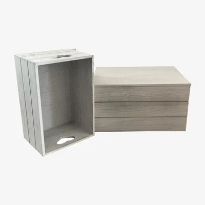 The Range Vintage Effect Heart Cut Handle Wooden Lidded Storage Box - Grey / 1 / 35cm