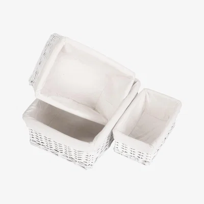 The Range Set of 3 lined White Wicker Storage Basket - White