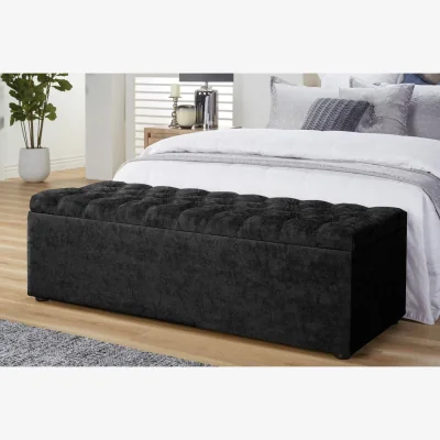 The Range Chesterfield Upholstered Naples Ottoman Storage Box - Black Naples