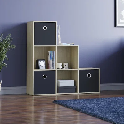The Range Durham 6 Cube Staircase Storage Unit - Set of 3 Black Baskets - Oak
