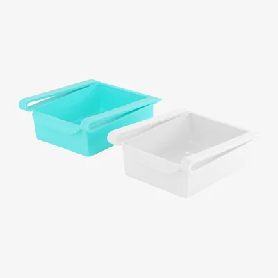 The Range Retractable Fridge Drawer Organiser Storage Basket Set of 2 - Blue