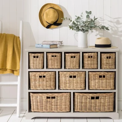 The Range Tetbury Large Storage Unit with 10 Wicker Baskets - Skimming Stone