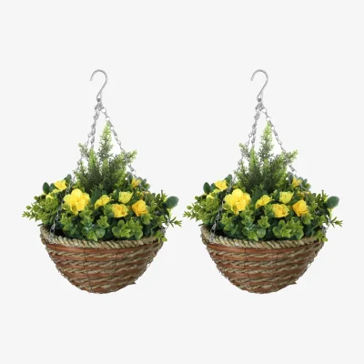 The Range Artificial Hanging Flower Basket Set Lisianthus Decor - Yellow