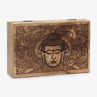 The Range Elegant Black Buddha Face Engraved, Rectangular Storage Box - Brown