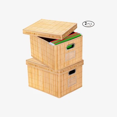 The Range Costway 2 Piece Bamboo Woven Hamper-Natural  - Natural