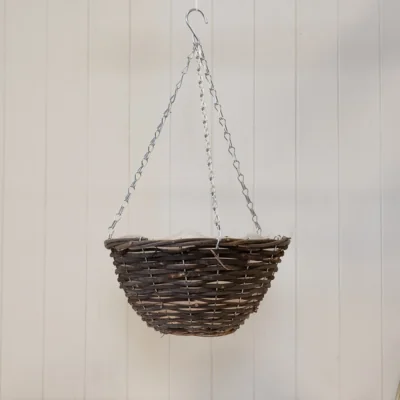 The Range Round Brown Rattan Hanging Basket with clear soft liner - Brown