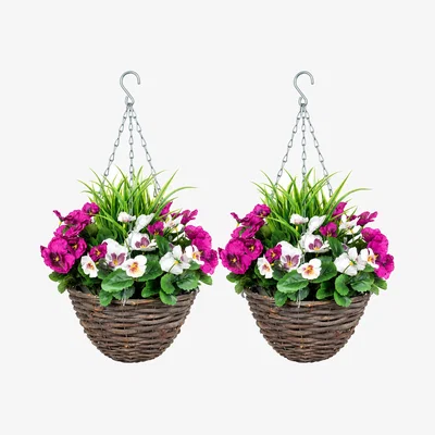 The Range Purple and White Pansy Basket - Purple and White